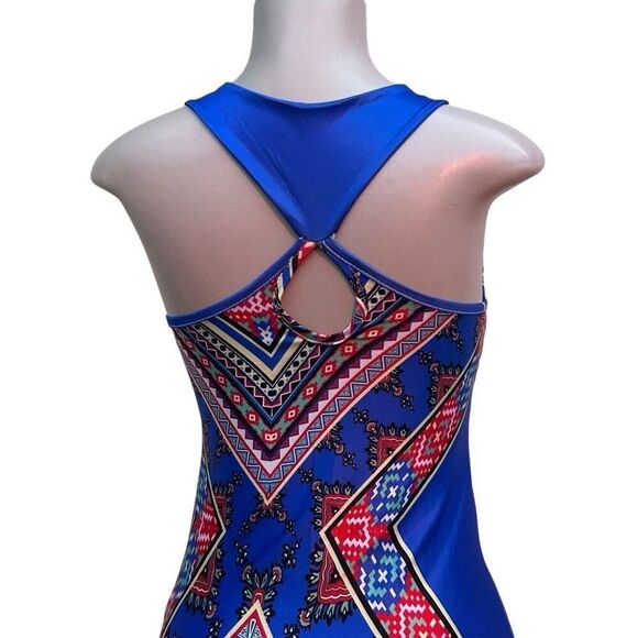Boho Tribal Maxi Dress Women's S/M Multi Geometric V-neck Sleeveless Racerback - Picture 7 of 12